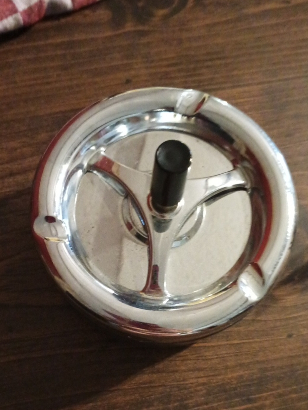 Chrome Push-Button Tabletop Ashtray - Silver